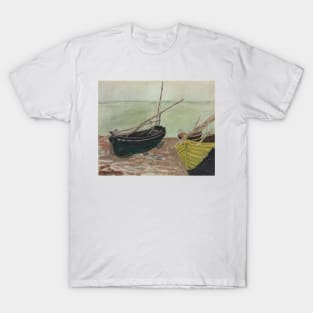 Etude de Bateaux Sur la Plage d'Etretat by Claude Monet T-Shirt